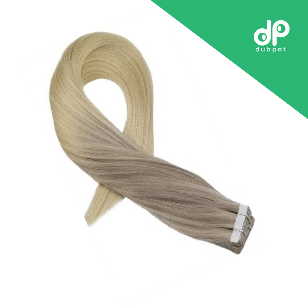 Dubpot Machine Remy Tape in Hair Extensions Balayage Ombre #18 Fading to #22 and #60 Blonde Natural Hair Extensions