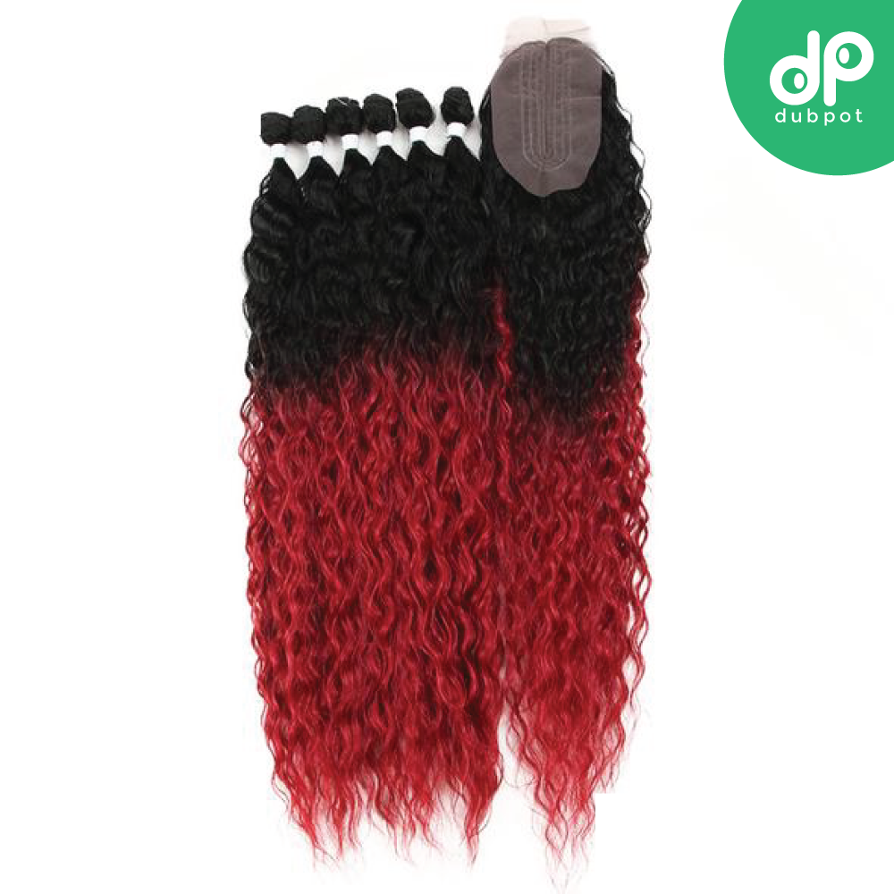 Dubpot Afro Kinky Curly Hair Bundles Extensions With Closure Ombre Golden 30inch Soft Super Long Hair Synthetic Wave Hair