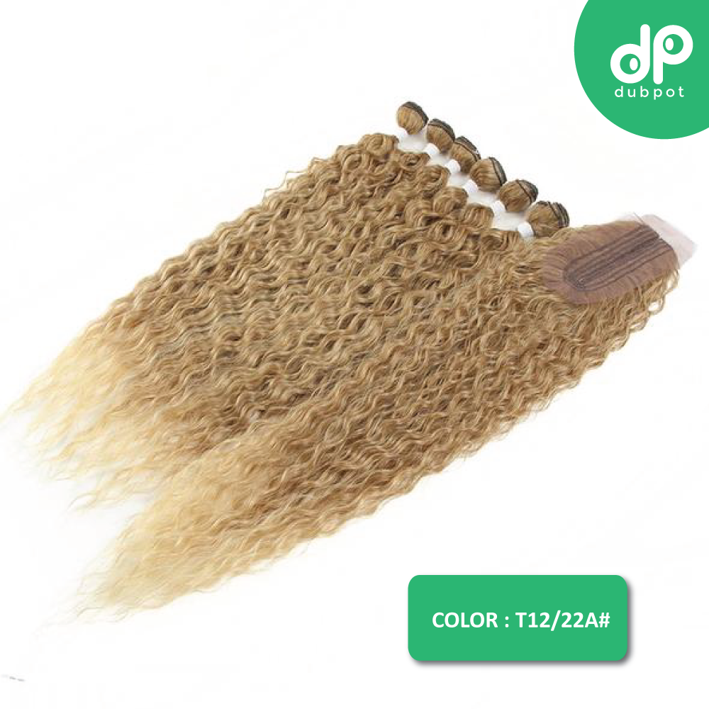 Dubpot Afro Kinky Curly Hair Bundles Extensions With Closure Ombre Golden 30inch Soft Super Long Hair Synthetic Wave Hair