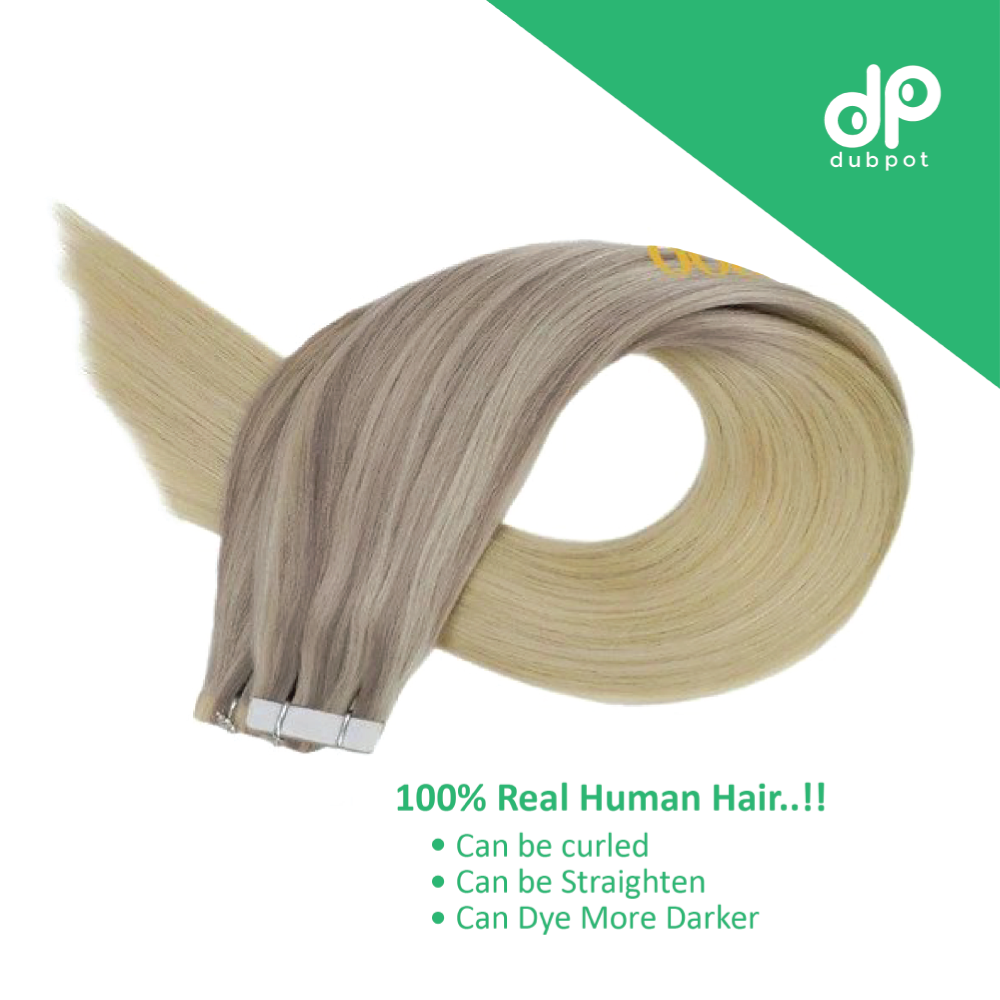 Dubpot Machine Remy Tape in Hair Extensions Balayage Ombre #18 Fading to #22 and #60 Blonde Natural Hair Extensions