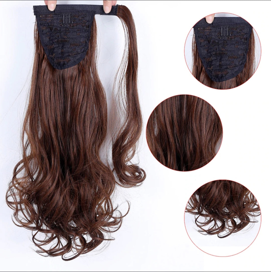 Long Wavy Wrap Around Clip In WTB 22" Ponytail Hair Extension Heat Resistant Synthetic Natural Wave Pony Tail Fake Hair