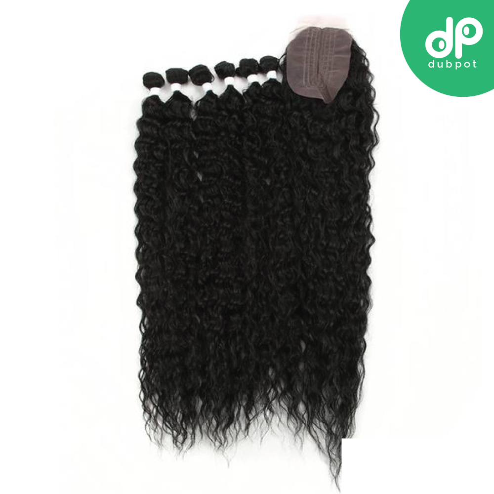 Dubpot Afro Kinky Curly Hair Bundles Extensions With Closure Ombre Golden 30inch Soft Super Long Hair Synthetic Wave Hair