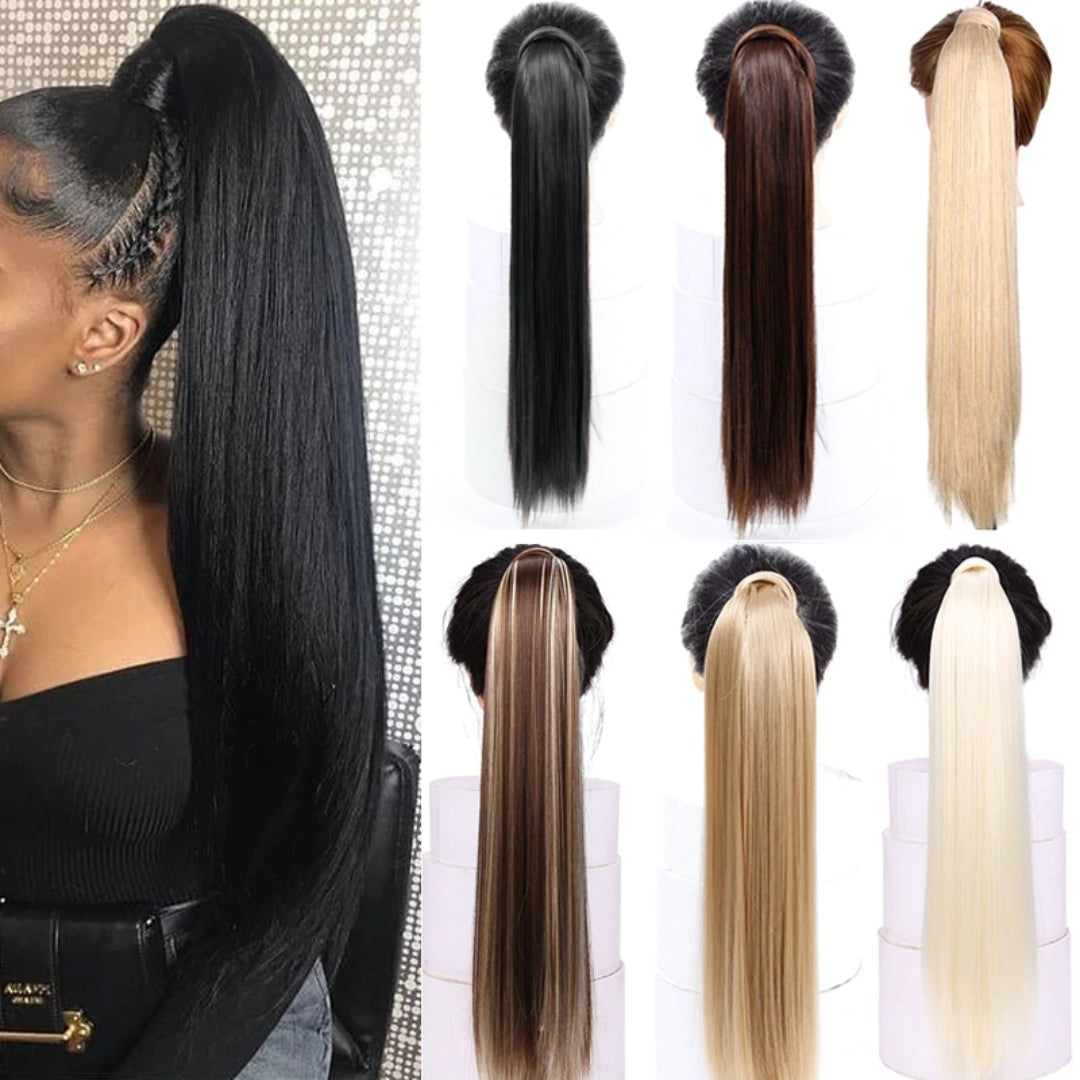 Straight Clip In Hair Tail False Hair 24" 120g Ponytail Hairpiece With Hairpins Synthetic Hair Pony Tail Hair Extensions