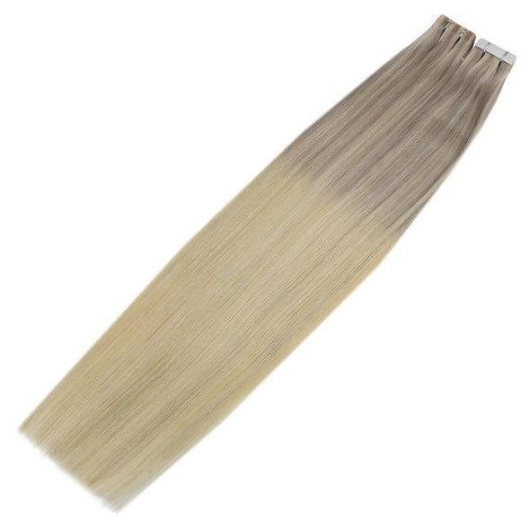 Dubpot Machine Remy Tape in Hair Extensions Balayage Ombre #18 Fading to #22 and #60 Blonde Natural Hair Extensions